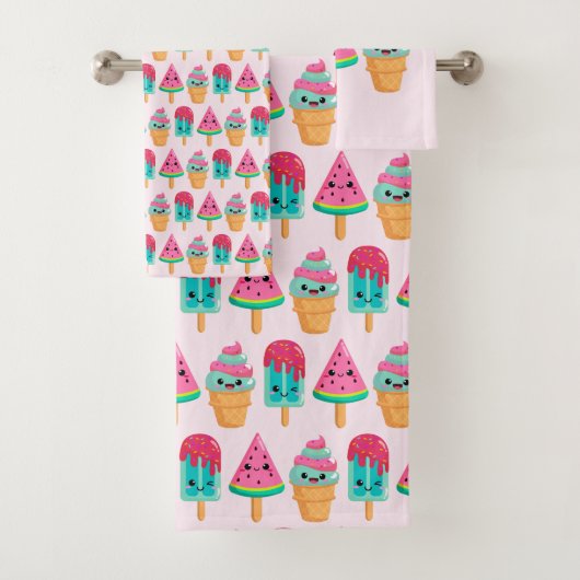 Yummy Ice Cream Trio Zomer Vibe Patroon Bad Handdoek (Insitu)