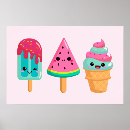 Yummy Ice Cream Trio Zomer Vibe Poster (Voorkant)