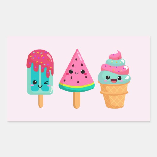 Yummy Ice Cream Trio Zomer Vibe Rechthoekige Sticker (Voorkant)