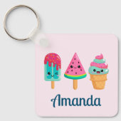 Yummy Ice Cream Trio Zomer Vibe Sleutelhanger (Voorkant)