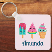 Yummy Ice Cream Trio Zomer Vibe Sleutelhanger (Voorkant)
