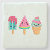 Yummy Ice Cream Trio Zomer Vibe Stenen Onderzetter (Voorkant)