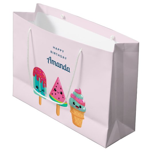 Yummy Ice Cream Trio Zomer Vibe Verjaardag Groot Cadeauzakje (Voorkant Gekanteld)