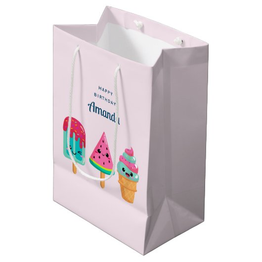 Yummy Ice Cream Trio Zomer Vibe Verjaardag Medium Cadeauzakje (Voorkant Gekanteld)