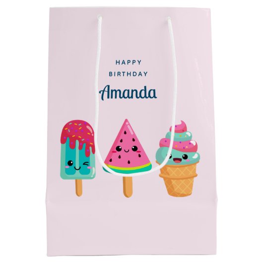 Yummy Ice Cream Trio Zomer Vibe Verjaardag Medium Cadeauzakje (Achterkant)