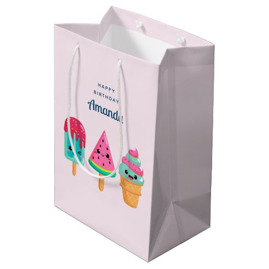 Yummy Ice Cream Trio Zomer Vibe Verjaardag Medium Cadeauzakje (Achterkant Gekanteld)