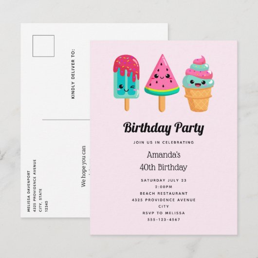 Yummy Ice Cream Trio Zomer Vibe Verjaardag Uitnodiging Briefkaart (Voorkant / Achterkant)