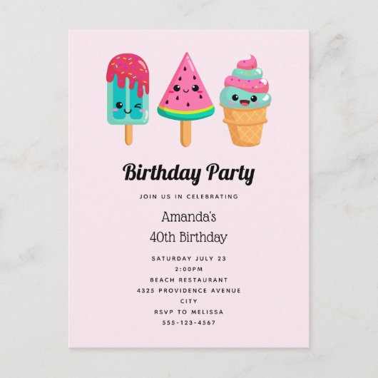 Yummy Ice Cream Trio Zomer Vibe Verjaardag Uitnodiging Briefkaart (Voorkant)