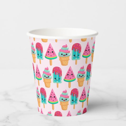 Yummy Ice Cream Trio Zomerpatroon Papieren Bekers (Voorkant)