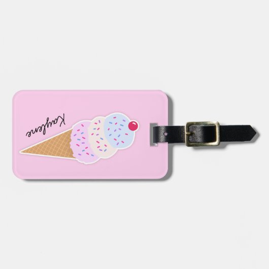 Yummy Icecream Cone Gepersonaliseerd Bagagelabel (Voorkant horizontaal)