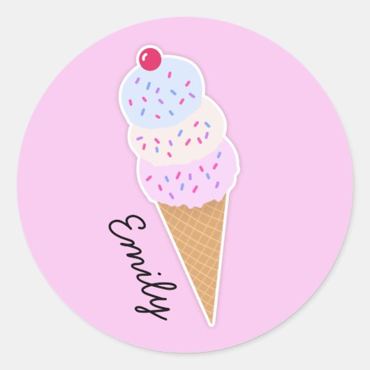 Yummy Icecream Cone Gepersonaliseerde Ronde Sticke Ronde Sticker (Voorkant)