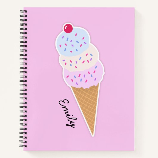 Yummy Icecream Cone Gepersonaliseerde spiraal Noti Notitieboek (Voorkant)