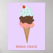 Yummy Kleurrijke Ice Cream Cone Triple Scoop CUSTO Poster (Voorkant)