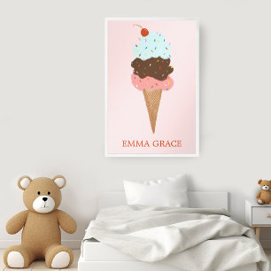 Yummy Kleurrijke Ice Cream Cone Triple Scoop CUSTO Poster