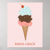 Yummy Kleurrijke Ice Cream Cone Triple Scoop CUSTO Poster (Voorkant)