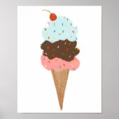 Yummy Kleurrijke Ice Cream Cone Triple Scoop Schat Poster (Voorkant)