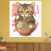 Yummy Ramen Kitten Canvas Afdruk (Insitu (Woonkamer))