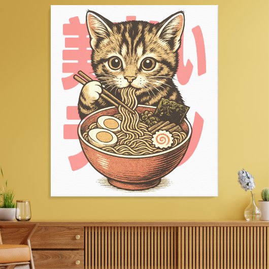 Yummy Ramen Kitten Canvas Afdruk (Insitu (Woonkamer))