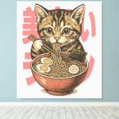 Yummy Ramen Kitten Canvas Afdruk (Insitu (Houten vloer))