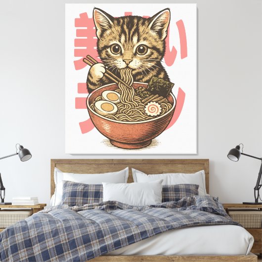 Yummy Ramen Kitten Canvas Afdruk (Insitu (Slaapkamer))
