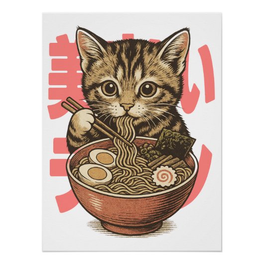 Yummy Ramen Kitten Glossy Perfect Poster (Voorkant)