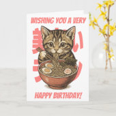 Yummy Ramen Kitten Kaart (Gele Bloem)