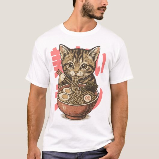 Yummy Ramen Kitten White T-shirt (Voorkant)