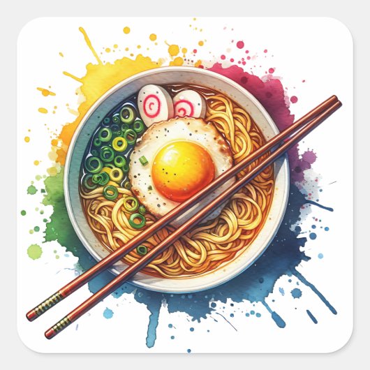Yummy Ramen noedels en eetstokjes Vierkante Sticker (Voorkant)