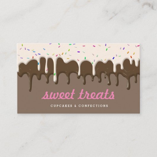 Yummy Roze Cupcake Icing Ice Cream Drips Business Visitekaartje (Voorkant)
