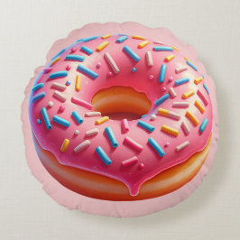 Yummy Roze Donut met Sprinkles Stickers Rond Kussen