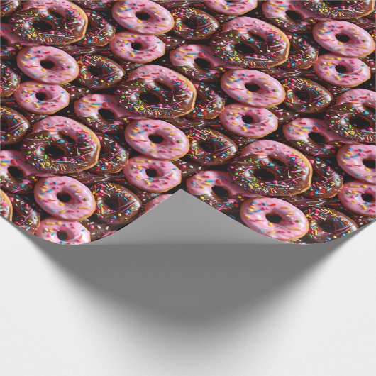 Yummy Roze en Chocolade Donuts Verjaardag Cadeaupapier (Hoek)