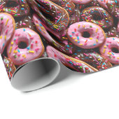 Yummy Roze en Chocolade Donuts Verjaardag Cadeaupapier (Rol Hoek)