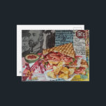 yummy sandwich and chips junk journal Collage Briefkaart<br><div class="desc">A mixed media collage made with vintage images and a sandwich with chips this one was AI generated based on a photo of my actual junk journal mixed media collage</div>