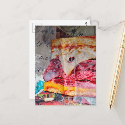 yummy sandwich junk journal Mixed Media Collage Briefkaart (Voorkant / Achterkant in situ)