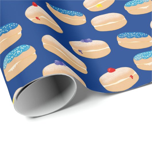 Yummy Sufganiyot Jelly Donuts Hanukkah Pattern Cadeaupapier (Rol Hoek)