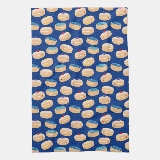 Yummy Sufganiyot Jelly Donuts Hanukkah Pattern Theedoek (Verticaal)