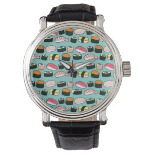 Yummy Sushi Fun Illustrated Pattern Horloge