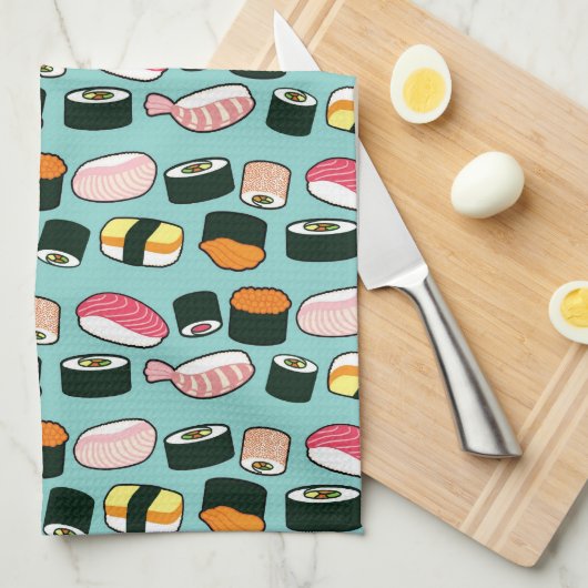 Yummy Sushi Fun Illustrated Pattern Theedoek (Quarter Fold)