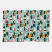 Yummy Sushi Fun Illustrated Pattern Theedoek (Horizontaal)