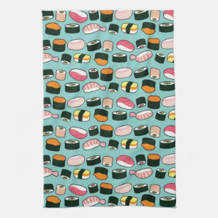 Yummy Sushi Fun Illustrated Pattern Theedoek