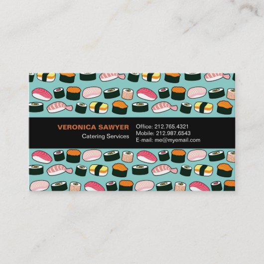 Yummy Sushi Fun Illustrated Pattern Visitekaartje (Voorkant)