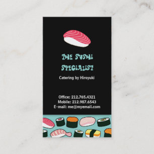 Yummy Sushi Fun Illustrated Pattern Visitekaartje