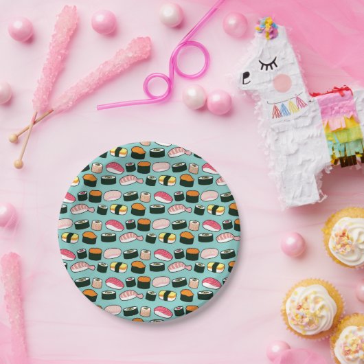 Yummy Sushi Party Fun Illustrated Pattern Papieren Bordje (Feest)
