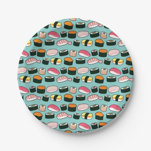 Yummy Sushi Party Fun Illustrated Pattern Papieren Bordje (Voorkant)