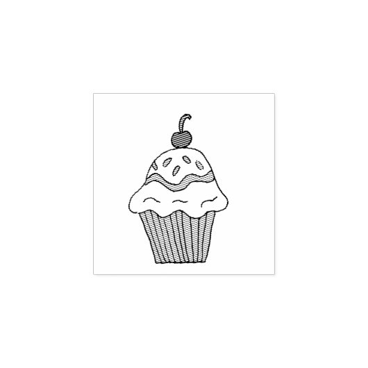 Yummy Whimsical Cupcake met Cherry bovenaan Rubberstempel (Afrduk)