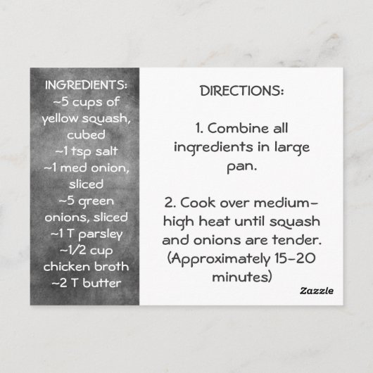 Yummy Yellow Squash Recipe Briefkaart (Achterkant)