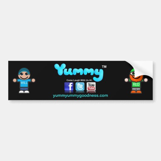 Yummyummygoodness.com bumpersticker "Yummy" tm (Voorkant)