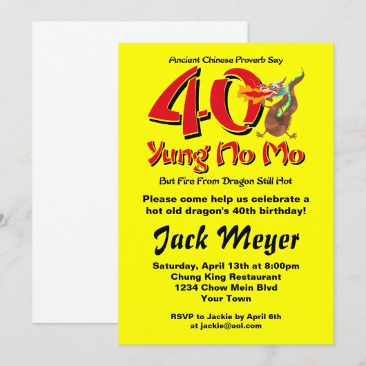 Yung No Mo 40th Birthday Kaart (Voorkant / Achterkant)