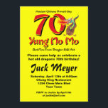 Yung No. Mo 70th Birthday Kaart<br><div class="desc">Grappig 70ste verjaardagsontwerp met een Chinees spreekwoord dat zegt ANCIENT CHINESE PROVERB ZEGT 70 JAAR GEEN MO MAAR BRAND VAN DRAGON IS NOG STEEDS HOT. Fun Asian style text and fire ademhaling dragon. Geweldig voor een grap. RozeInkArt origineel!</div>