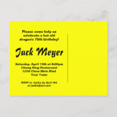 Yung No Mo 75e verjaardag Briefkaart Uitnodiging (Achterkant)